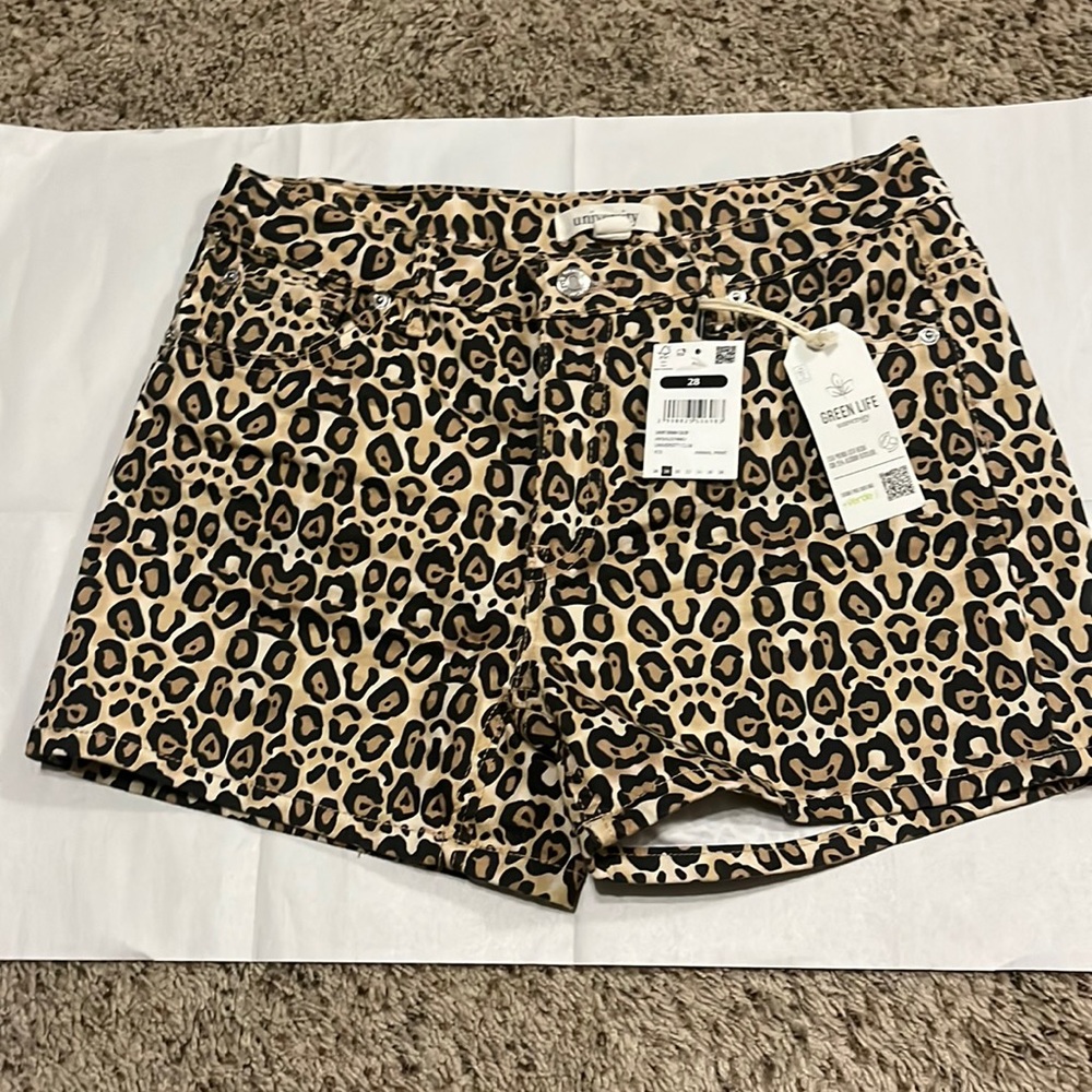 University Leopard Mid-Rise Jean Shorts